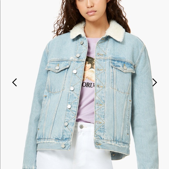 Fiorucci Shearling Nico Denim Jacket In Blue NWT - Picture 2 of 4